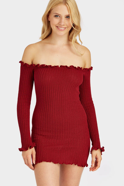 A17W-2700007291-BDY-S/M-ruffle-top-bodycon-knitwear-dress-burgundy-jl3344