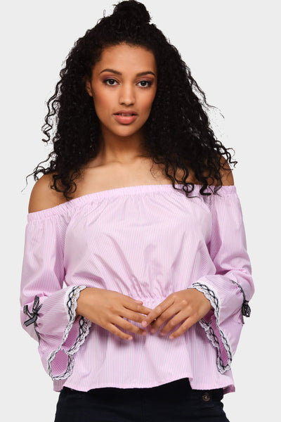 S17W-1000003805-PNK-S/M-crochet-trim-bardot-top-mid-pink-jl1236