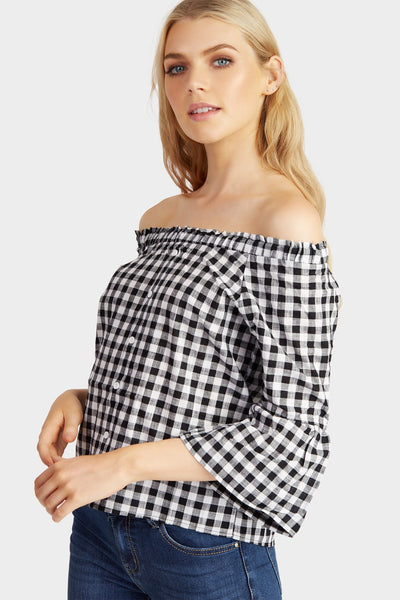 S17W-1000003953-BAM-6-gingham-button-frill-sleeve-top-black-jl1730