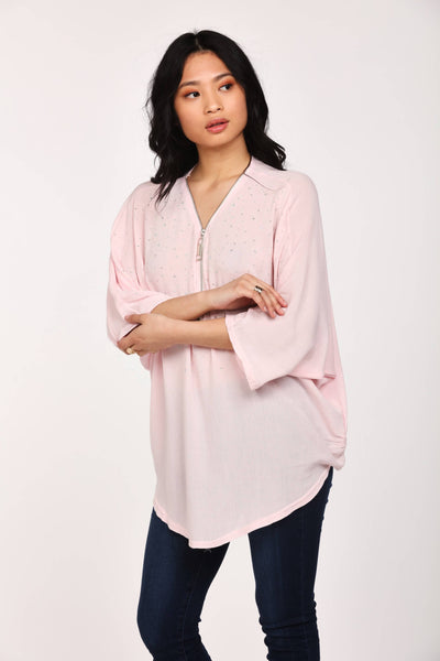 S17W-1000003984-PNK-S/M-diamante-zip-neck-tunic-mid-pink-jl1754