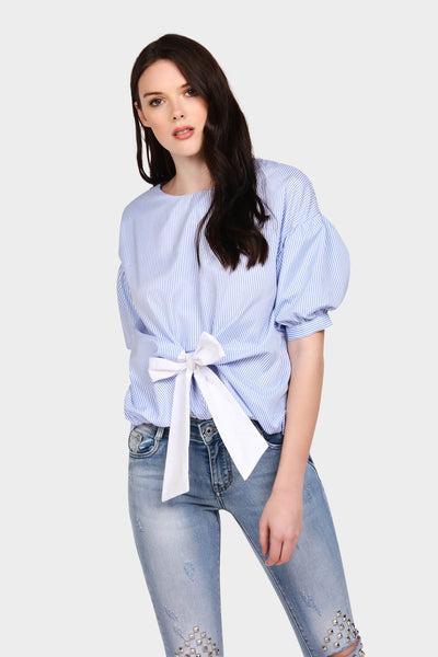 S17W-1000004117-BTE-OS-stripe-puff-sleeve-tie-front-top-mid-blue-jl1870