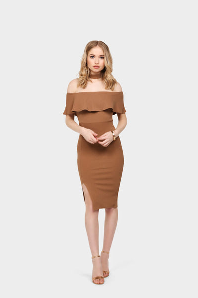 S17W-1300001501-CEL-6-ruffle-off-shoulder-choker-midi-dress-camel-jl0584