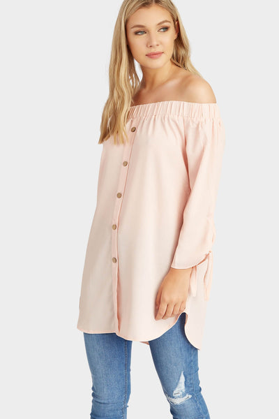 S17W-1300004122-PCH-S/M-button-front-bardot-with-tie-sleeves-mid-orange-jl1871