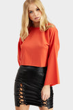 Red Cropped Wide Sleeve Sweat Top