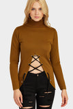 Khaki High Neck Lace Detail Sweat