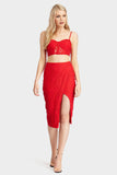 Red Midi Lace Split Skirt