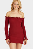 Burgundy Ruffle Top Bodycon Knitwear Dress