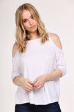 White Basic Cold Shoulder Top