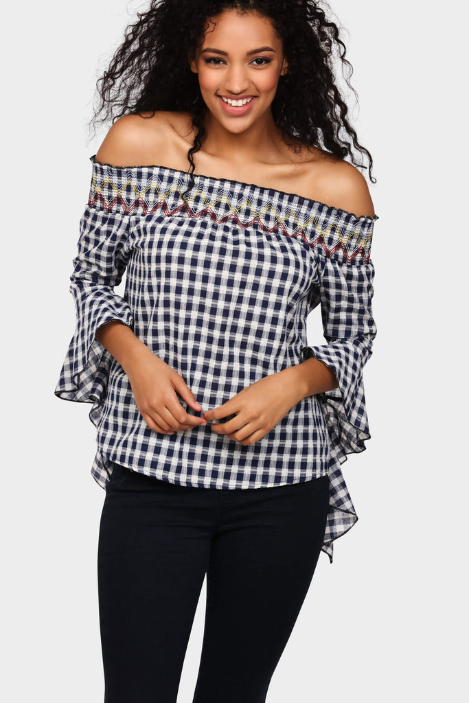 S17W-1000003047-BUE-S/M-gingham-off-shoulder-top-mid-blue-jl1238