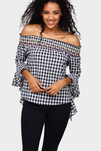 S17W-1000003047-BUE-S/M-gingham-off-shoulder-top-mid-blue-jl1238