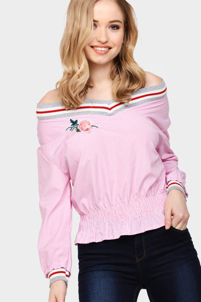 S17W-1000003049-PNK-S/M-varsity-stripe-gypsy-top-mid-pink-jl1239