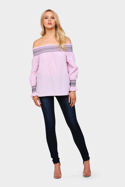 S17W-1000003057-PNK-S/M-stripe-off-shoulder-embroidered-top-mid-pink-jl1243