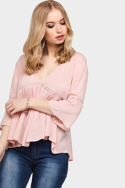 S17W-1000003255-RNK-S/M-lace-trim-tunic-top-mid-pink-jl1355