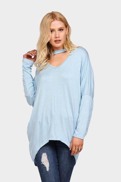 S17W-1000003923-BUE-OS-v-neck-top-with-choker
-mid-blue-jl1716
