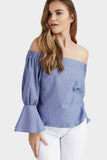 Navy Stripe Bardot Bow Top