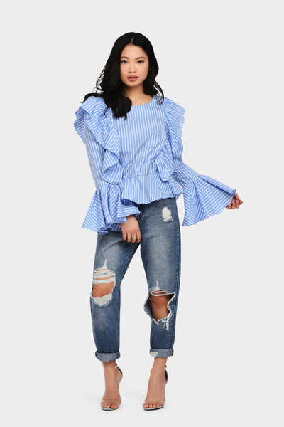 S17W-1000004259-BTE-S/M-stripe-frilly-top-mid-blue-jl1939
