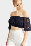Navy Lace Crop Top