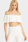 Cream Frill Off Shoulder Crop Top