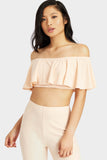 Nude Frill Off Shoulder Crop Top