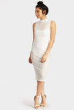 Cream High Neck Jumbo Fishnet Midi Dress
