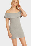 Greymarl Off Shoulder Ruffle Mini Dress