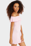 Lightpink Off Shoulder Ruffle Mini Dress