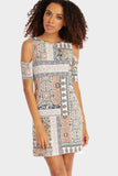 Multi Printed Open Shoulder Shift Dress