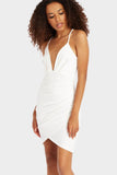 Ivory Plunge Wrap Bodycon Mini Dress