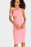 Hot Pink Choker Sleeve Midi Dress