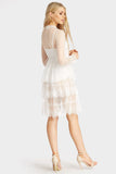 Cream Frill Neck Layered Dot Mesh Dress With Vest