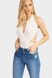 Cream Cut Out Keyhole Halter Bodysuit
