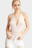 Nude Cut-Out Keyhole Halter Bodysuit