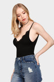 Black Lace Trim Strappy Bodysuit