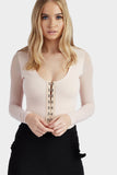 Nude Mesh Sleeve Eyelet Bodysuit