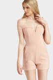 Rose Pink V Neck Cut Out Bardot Playsuit