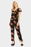 Multi Floral Cold Shoulder Frill Jumpsuit
