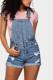 Denim Blue Distressed Stripe Denim Dungarees