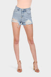 Denim Blue Distressed Denim Shorts