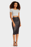 Black Wet Look Midi Skirt