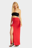 Red Thigh Split Maxi Skirt