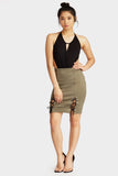 Khaki Eyelet Front Mini Skirt Light String