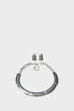 Silver Metal Collar Chain Necklace And Earring Set