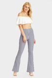 Navy Gingham Fit & Flared Trousers