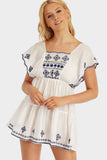 White/Blue Embroidered Frill Beach Dress